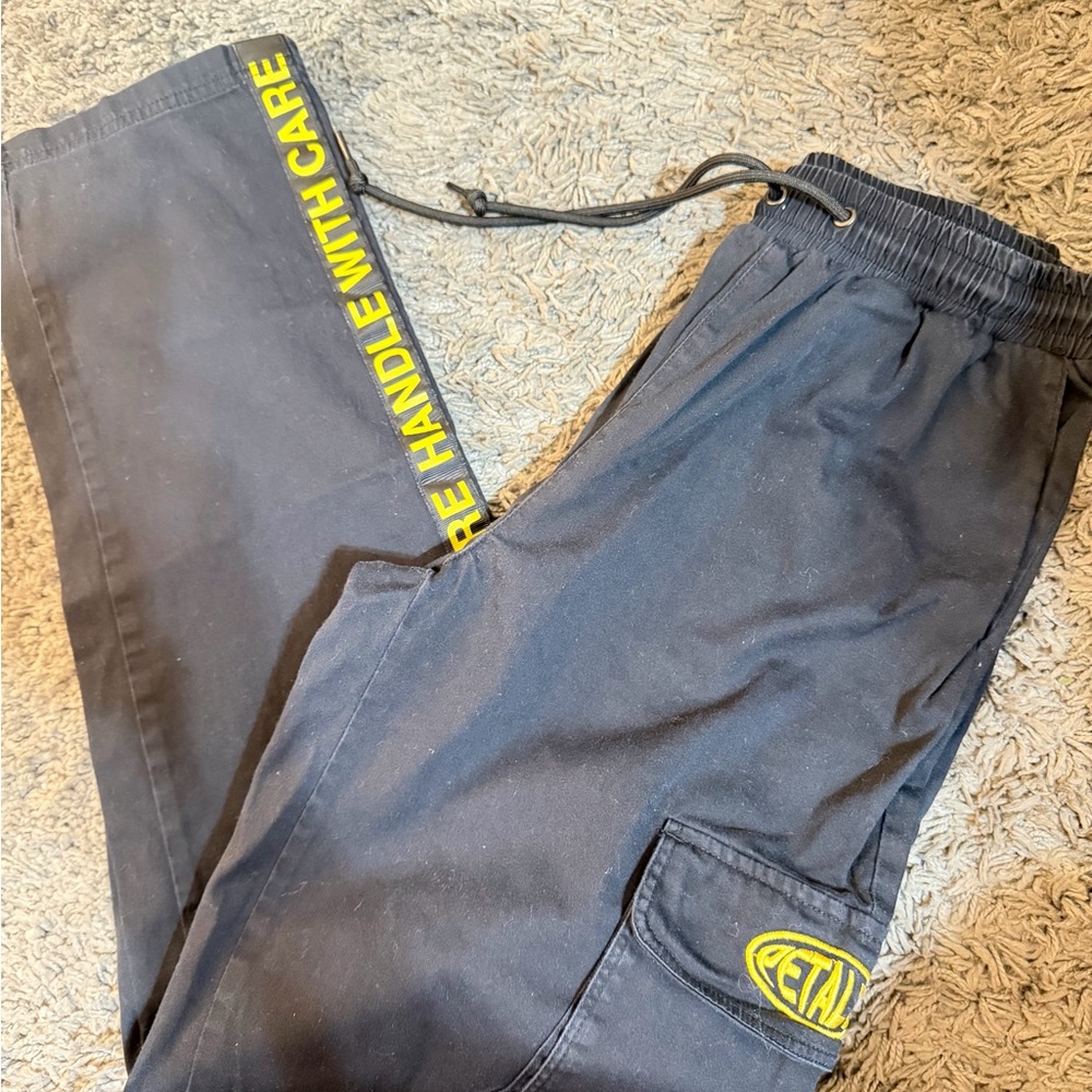 Black Petals & Peacocks Cargo Pants